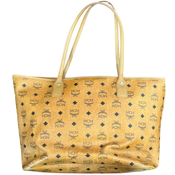 MCM Green Stripe Visetos Tote Bag Cognac - Picture 2 of 10